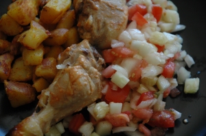 Tandoori chicken, "jumping" potatoes and mixed salad
